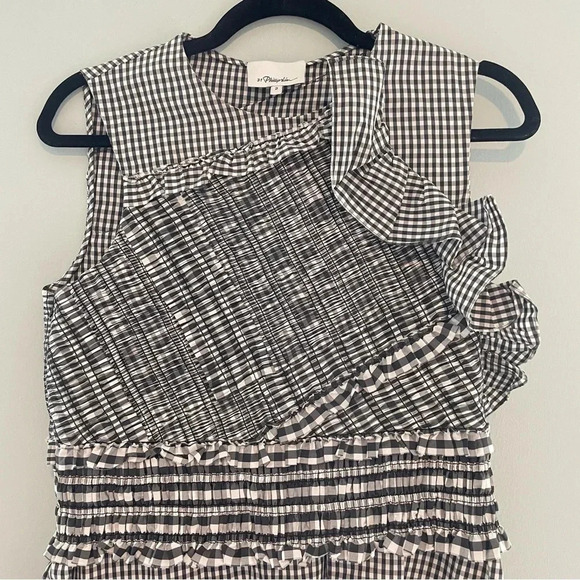 3.1 Phillip Lim Smocked Gingham Top Black/White 2 - Picture 5 of 15